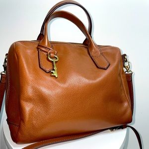 Fossil Fiona Satchel Medium Brown Crossbody Bag, Genuine Cowhide